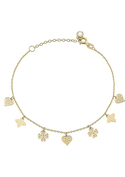 14 Ayar Altın Kalp Yonca Şans Bileklik