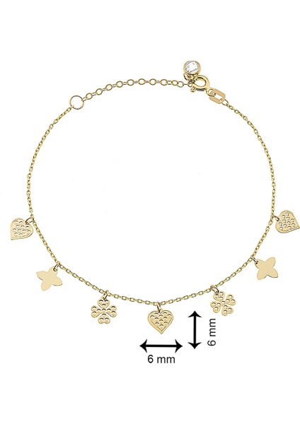 14 Ayar Altın Kalp Yonca Şans Bileklik modelleri
