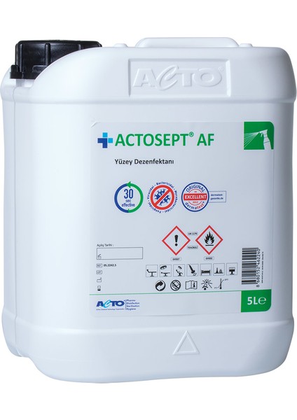 Actosept® Af Alkollü Hızlı Yüzey Dezenfektanı 5 Litre 30 Saniyede Etkili