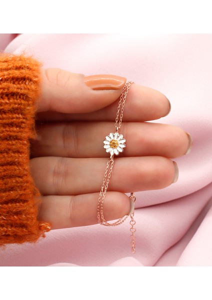 925 Ayar Gümüş Mineli Papatya Bileklik