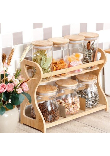 Artemis Bambu Standlı 7 Parça Cam Baharat Seti