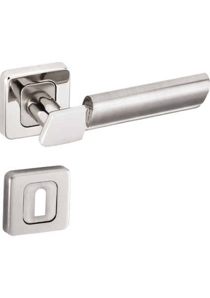 Linda Kapı Kolu ( Oda - Iç Kapısı Kol ) Kare Rozetli Saten-Nikel