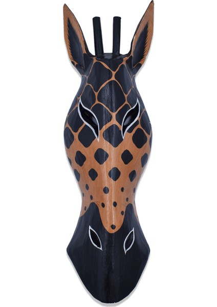 Ahşap Zürafa Kafası Maske 50 cm Siyah ve Kahve Duvar Mask
