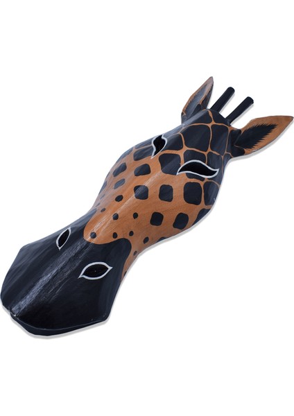 Ahşap Zürafa Kafası Maske 50 cm Siyah ve Kahve Duvar Mask