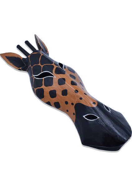 Ahşap Zürafa Kafası Maske 50 cm Siyah ve Kahve Duvar Mask