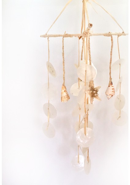 Yıldızlı Sedef Rüzgar Çanı/rafya Beyaz