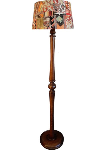 Torna Ayaklı El Yapımı Masif Lambader (Kilim Desen-Koyu Ceviz)