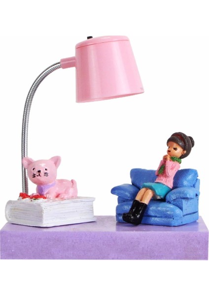 Işıklı Biblo Masa Gece Lambası Can Dostum Kedi ve Sevimli Kız