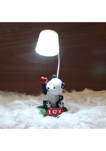 Sevimli Panda Işıklı Biblo Panda Beyaz Masa Lambası