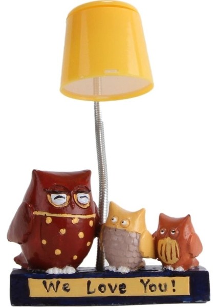 Baykuş Tasarımlı Sevgili Baykuş Ailesi Sarı Masa Gece Lambası Işıklı Biblo