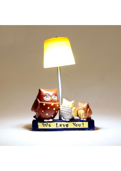 Baykuş Tasarımlı Sevgili Baykuş Ailesi Sarı Masa Gece Lambası Işıklı Biblo fiyatları