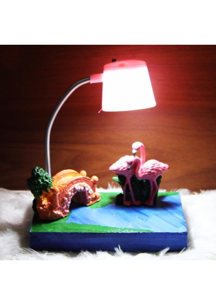 Flamingoların Aşkı Işıklı Biblo Pembe Masa Gece Lambası Flamingo 6
