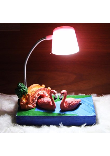 Flamingoların Aşkı Işıklı Biblo Pembe Masa Gece Lambası Flamingo 3