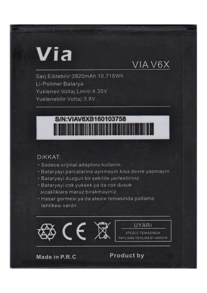 Casper Via V6X Uyumlu Batarya Pil 2820 mAh