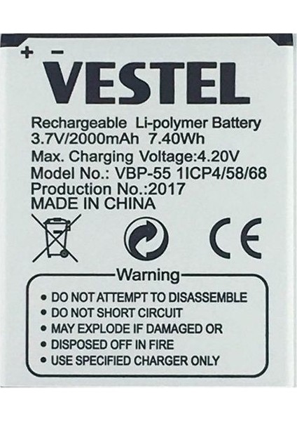 Vestel Venüs V3 5.5x / 5.5V Uyumlu Batarya Pil (Vbp-55) 2000 mAh