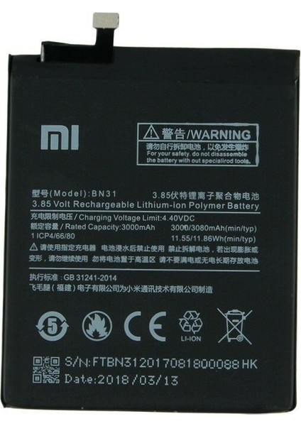 Xiaomi Redmi Y2 (BN31) Uyumlu Batarya Pil 3080 mAh