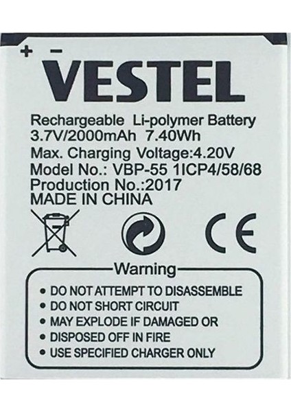 Vestel Venüs V3 5.0x / 5.0V (Vbp-50) Uyumlu Batarya Pil 2000 mAh