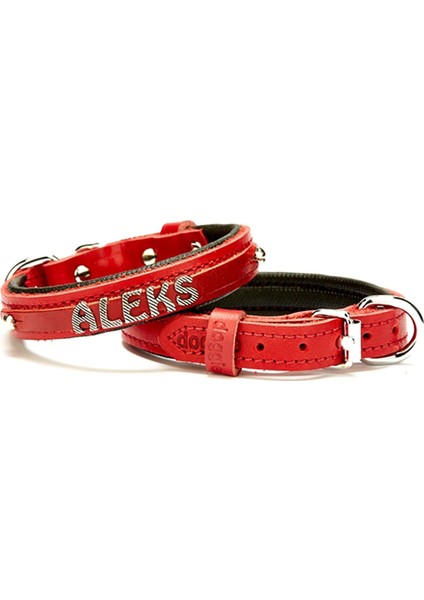 SBT-1514M Kırmızı Isimlikli Deri Boyun Tasması 1.5X25-30 cm