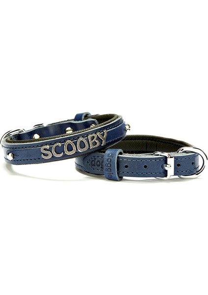 SBT-1514M Lacivert Isimlikli Deri Boyun Tasması 1.5X25-30 cm