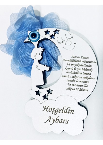 Ahşap Veya Pleksi Nazardualı Aydede ve Erkek Bebek Figürlü Magnet