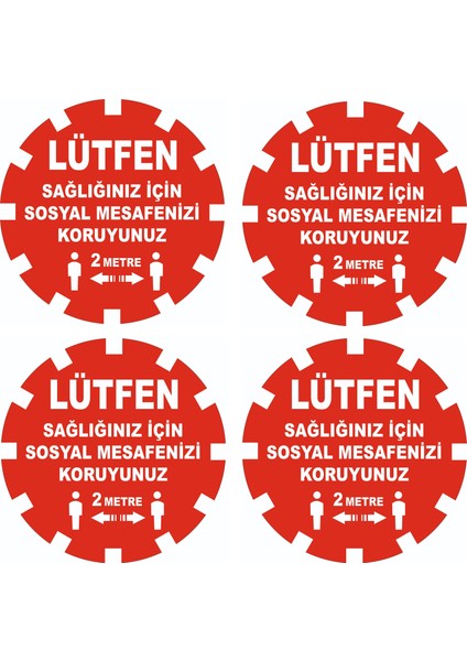 Sosyal Mesafe Sticker 4 Adet Yuvarlak Yapışkanlı Yer Folyosu 25 x 25 cm