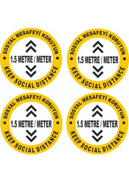 Sosyal Mesafe Sticker -4 Adet Yuvarlak Yapışkanlı Yer Folyosu 25 x 25 cm