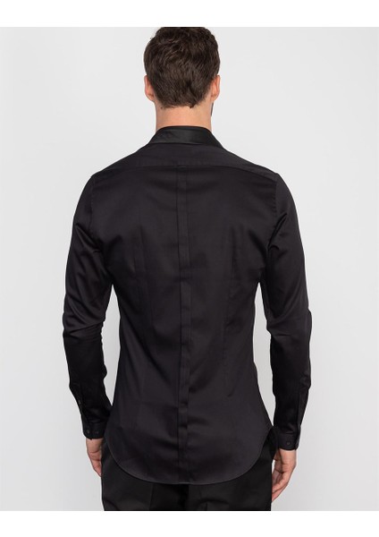 Slim Fit Likralı Siyah Erkek Gömlek modelleri