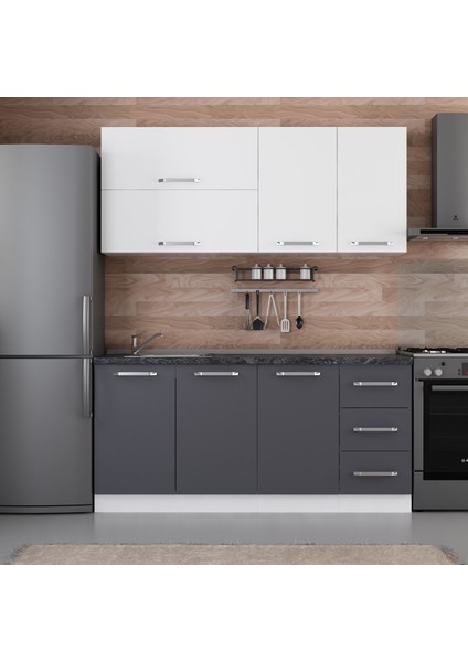 175 Cm Mutfak Dolabı Beyaz Antrasit 175-A2
