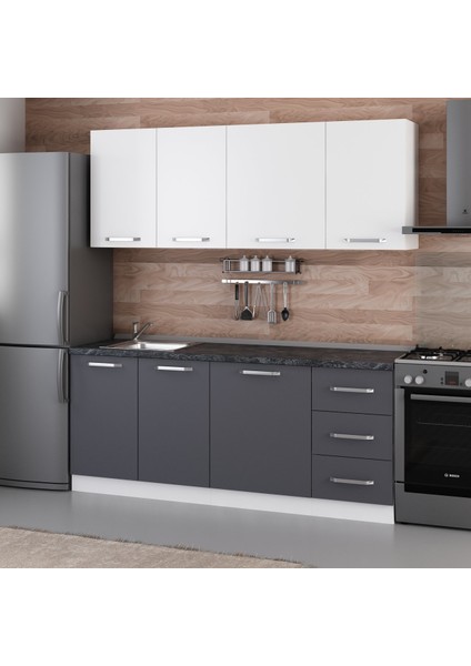 195 Cm Mutfak Dolabı Beyaz Antrasit 195-A1 modelleri