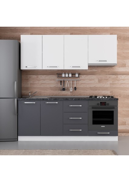 200 Cm Mutfak Dolabı Beyaz Antrasit 200-A5