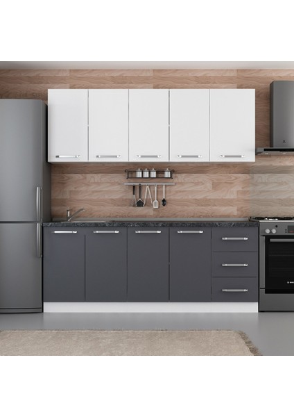 205 Cm Mutfak Dolabı Beyaz Antrasit 205-A1