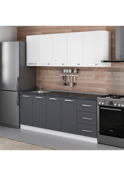 205 Cm Mutfak Dolabı Beyaz Antrasit 205-A1 modelleri
