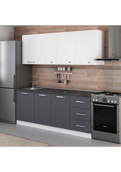 210 Cm Mutfak Dolabı Beyaz Antrasit 210-A1 modelleri