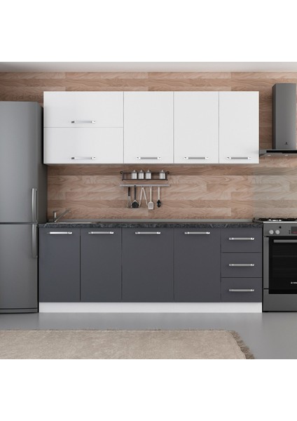 215 Cm Mutfak Dolabı Beyaz Antrasit 215-A1