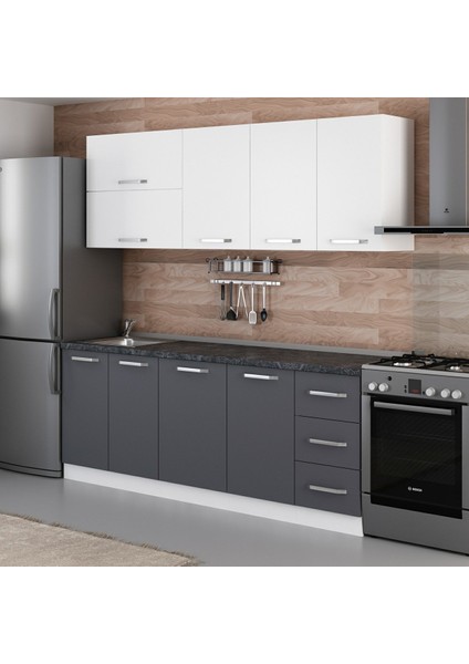 215 Cm Mutfak Dolabı Beyaz Antrasit 215-A1 modelleri