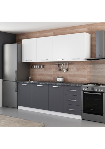 220 Cm Mutfak Dolabı Beyaz Antrasit 220-A1