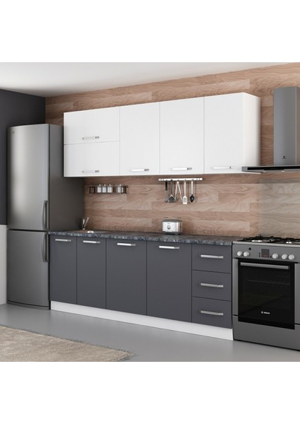 220 Cm Mutfak Dolabı Beyaz Antrasit 220-A2