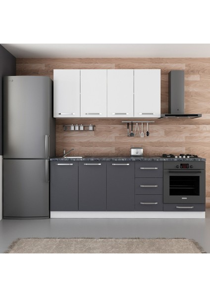 220 Cm Mutfak Dolabı Beyaz Antrasit 220-A4