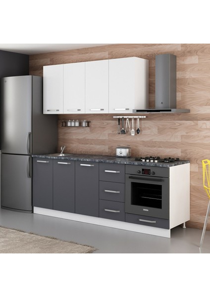 220 Cm Mutfak Dolabı Beyaz Antrasit 220-A4