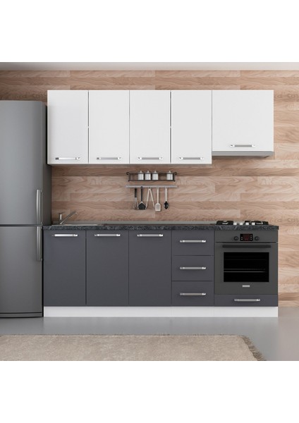 220 Cm Mutfak Dolabı Beyaz Antrasit 220-A6