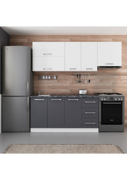 220 Cm Mutfak Dolabı Beyaz Antrasit 220-A8