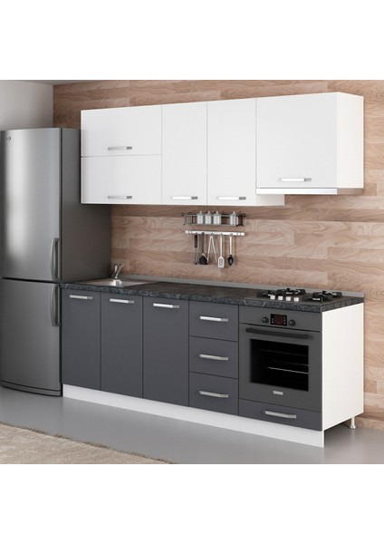 220 Cm Mutfak Dolabı Beyaz Antrasit 220-A9