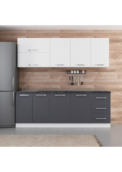 225 Cm Mutfak Dolabı Beyaz Antrasit 225-A1