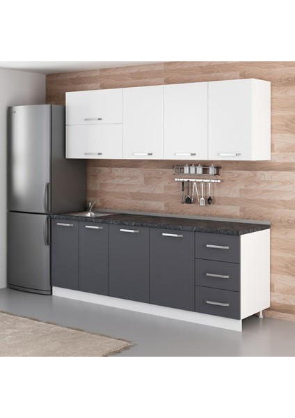 225 Cm Mutfak Dolabı Beyaz Antrasit 225-A1 modelleri