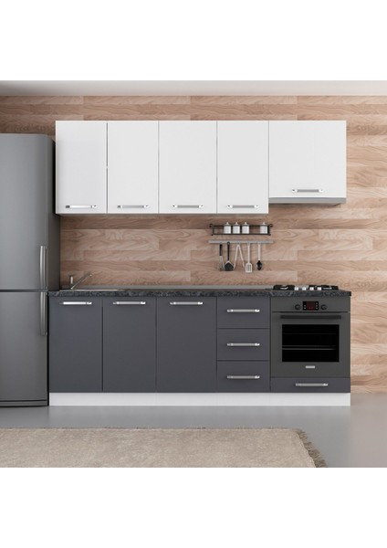 225 Cm Mutfak Dolabı Beyaz Antrasit 225-A8