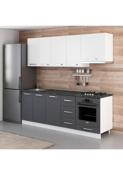 225 Cm Mutfak Dolabı Beyaz Antrasit 225-A8 modelleri