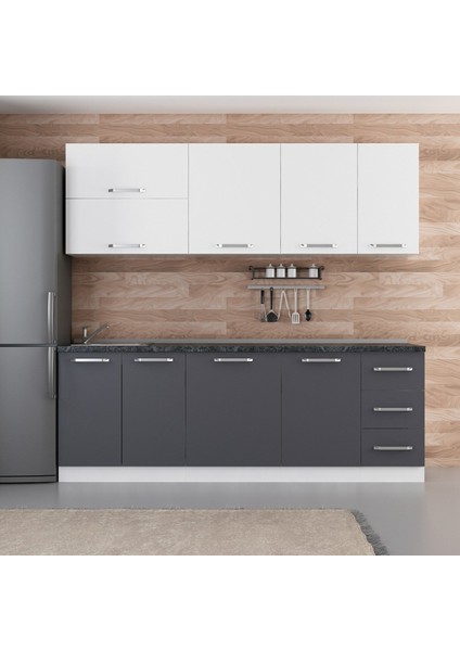 230 Cm Mutfak Dolabı Beyaz Antrasit 230-A2