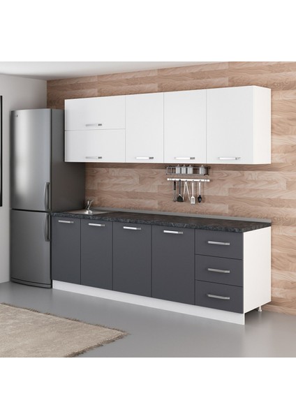 240 Cm Mutfak Dolabı Beyaz Antrasit 240-A2