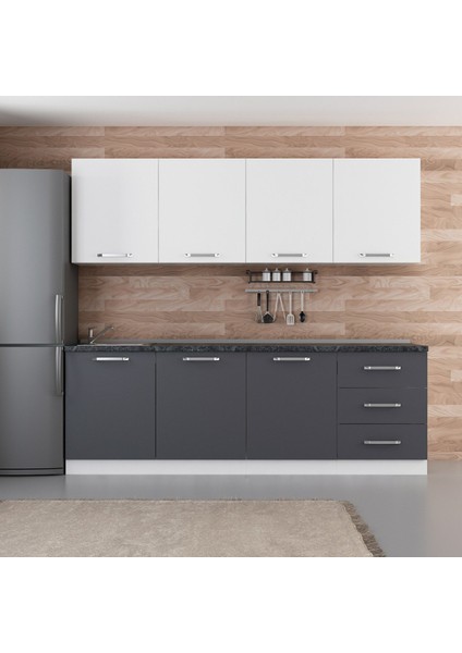 240 Cm Mutfak Dolabı Beyaz Antrasit 240-A3
