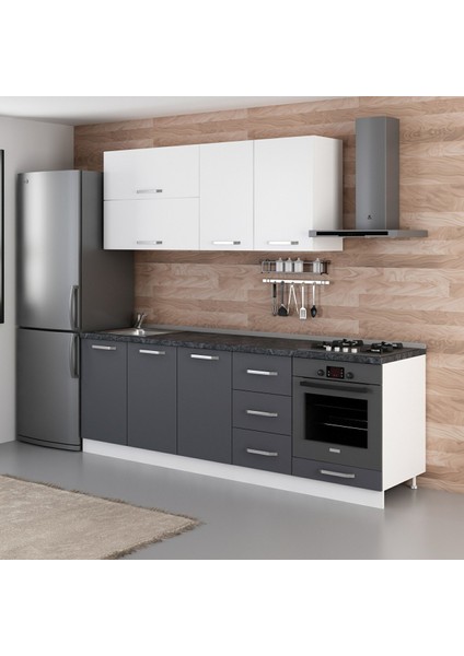 240 Cm Mutfak Dolabı Beyaz Antrasit 240-A4 modelleri